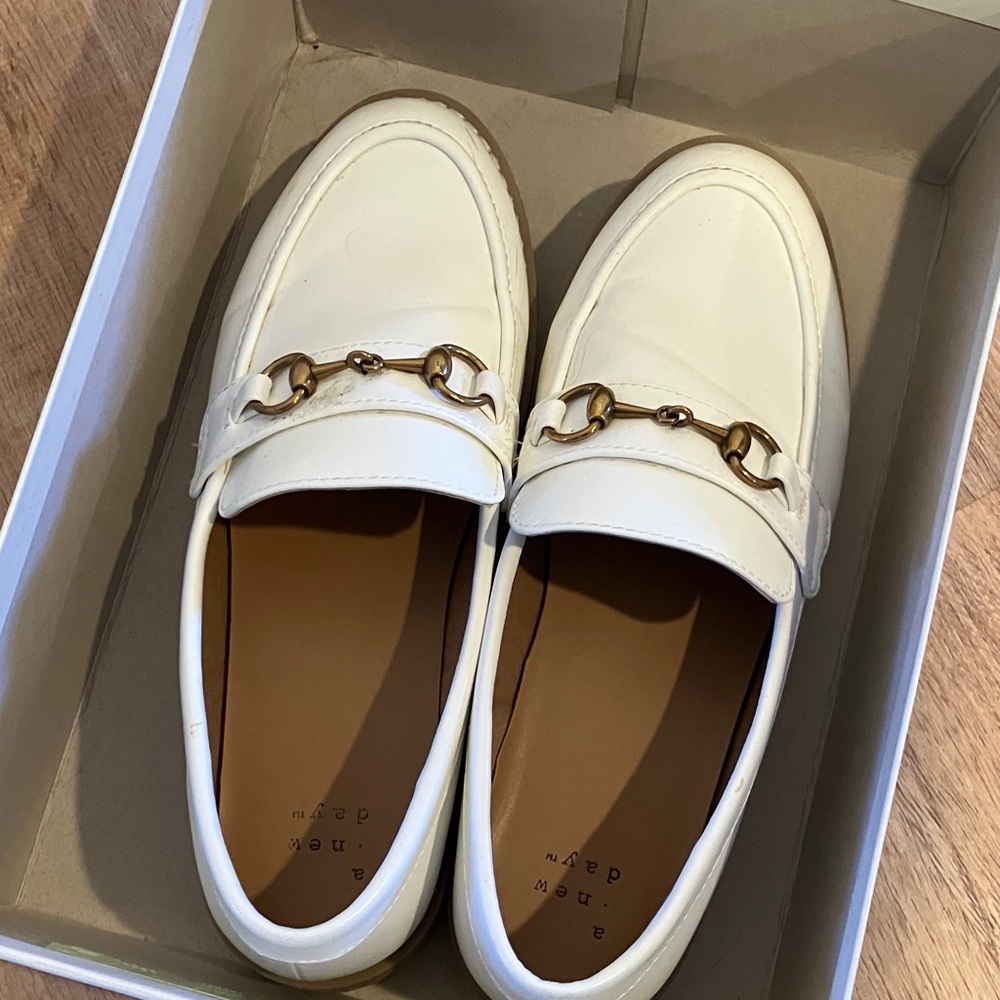 a new day White Loafers with Gold Chain Accent